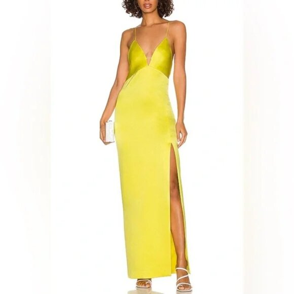 Alice + Olivia Dresses & Skirts - NEW NWT Alice + Olivia Dakota Bias Slip Gown Yellow Satin Side Slit Size 2